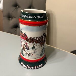 Budweiser 1991 Christmas Stein Mug Clydesdales Ceramarte, Susan Samspon